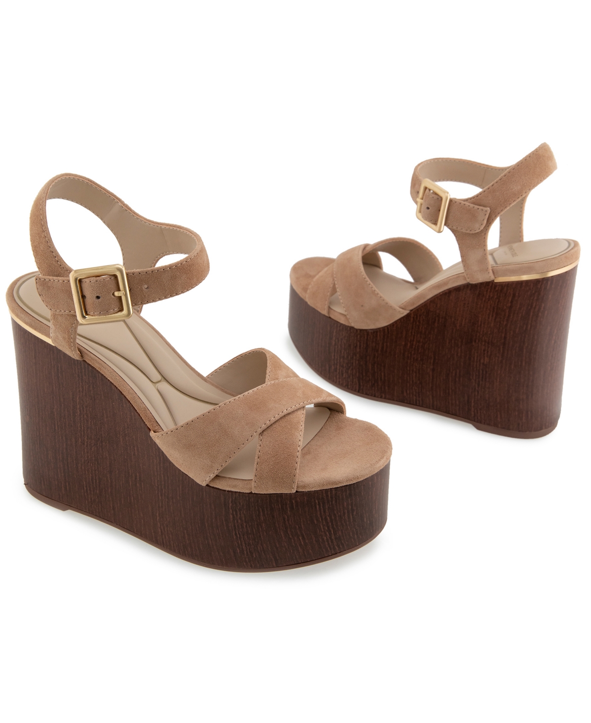 Kenneth Cole New York Women's Taelyn Platform Wedge Sandals In Sesame Suede