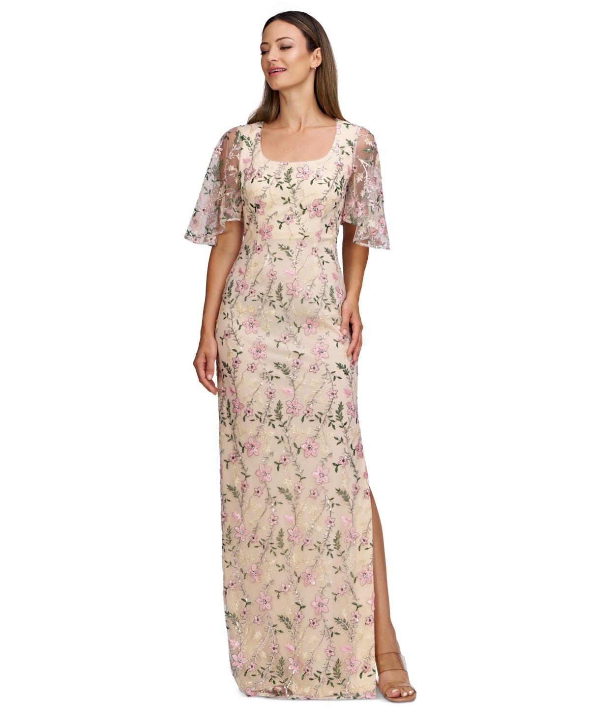 Women's Hannah Floral-Embroidered Gown - Nude/Green/Pink
