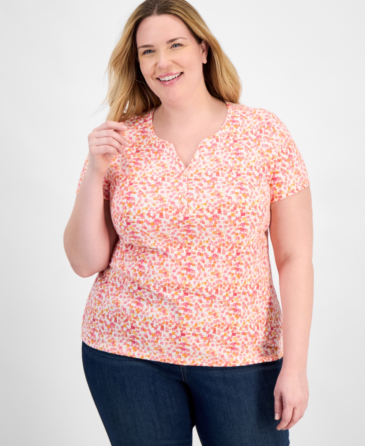 Style & Co Plus Size Printed Henley Top, Exclusively At Macy's