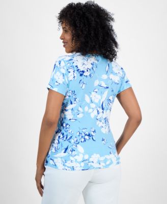 売れ筋商品|||スタイルアンドコー カットソー トップス レディース Women's Printed Scoop-Neck Short-Sleeve Top, Exclusively at Macy's Blue Combo Style & Co Women's Printed Scoop-Neck Short-Sleeve Top