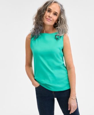 Women's Cotton Boat-Neck Sleeveless Top, Created for Macy's