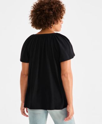 Women's Flutter-Sleeve Gathered-Neck Top