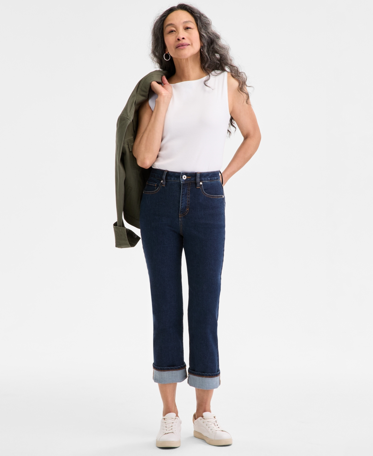 Shop Style & Co Women's High-rise Cuffed Capri Jeans, Exclusively At Macy's