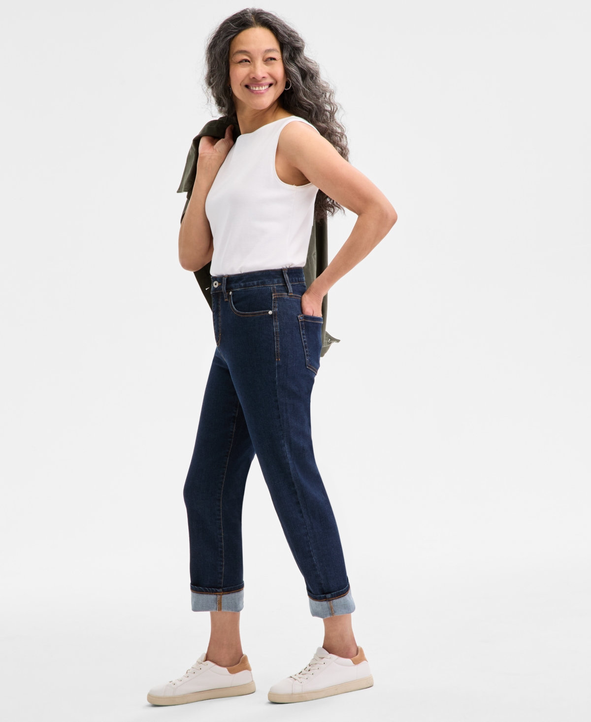 Shop Style & Co Women's High-rise Cuffed Capri Jeans, Exclusively At Macy's