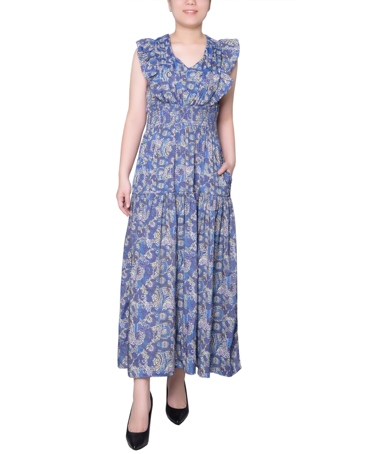 Shop Ny Collection Women's Flutter Sleeve Midi Dress In Blue Reef