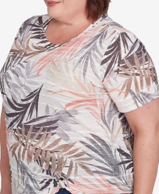 Plus Size Warm Palm Tree Short Sleeves Top