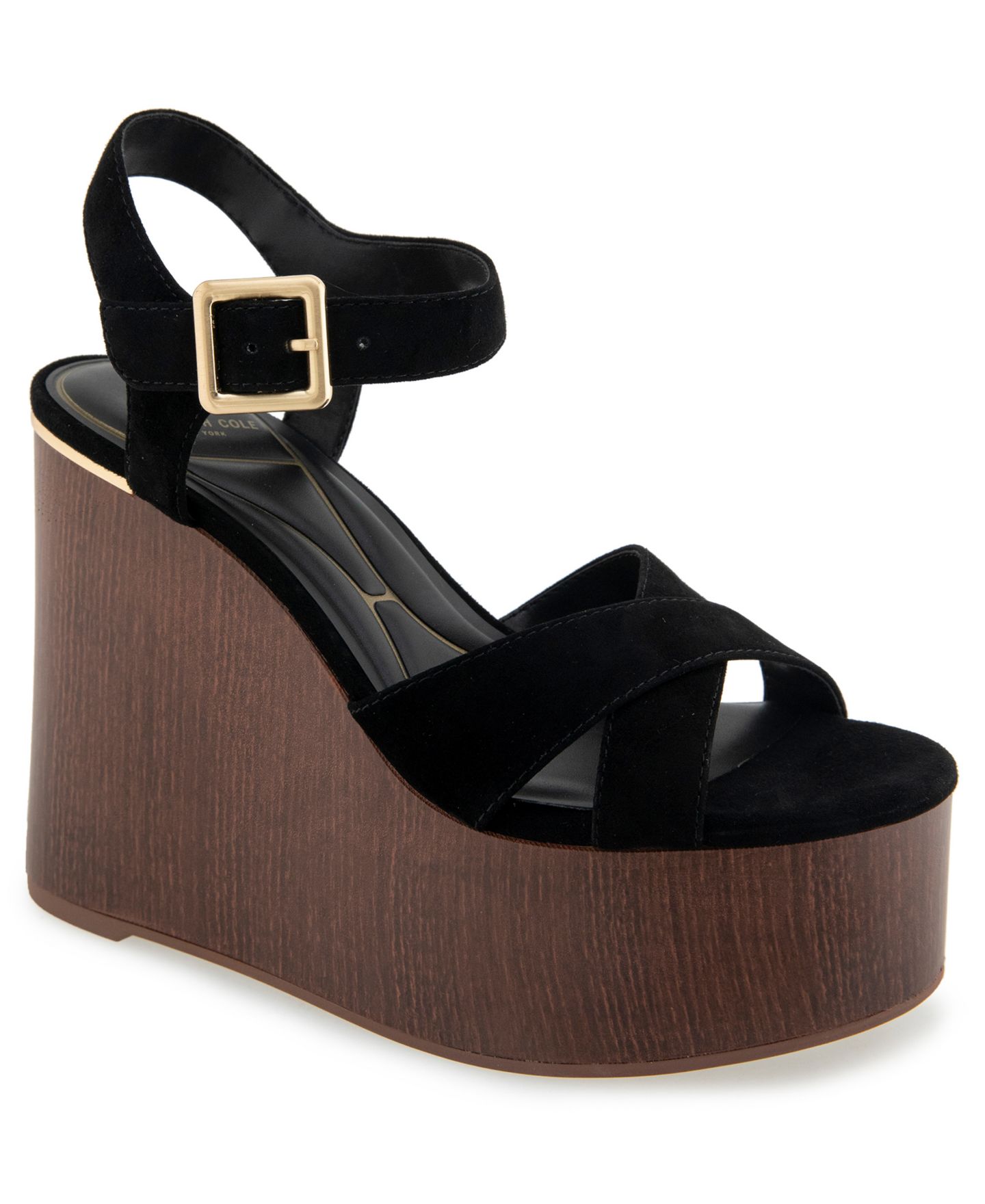 Женские сандалии Kenneth Cole New York Taelyn Platform Wedge, цвет: Чёрный замшевый — фото 1