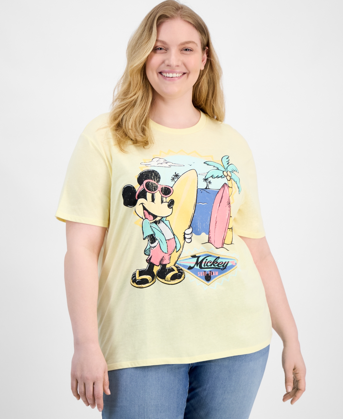 Trendy Plus Size Mickey Surf Club Graphic T-Shirt - Double Cream