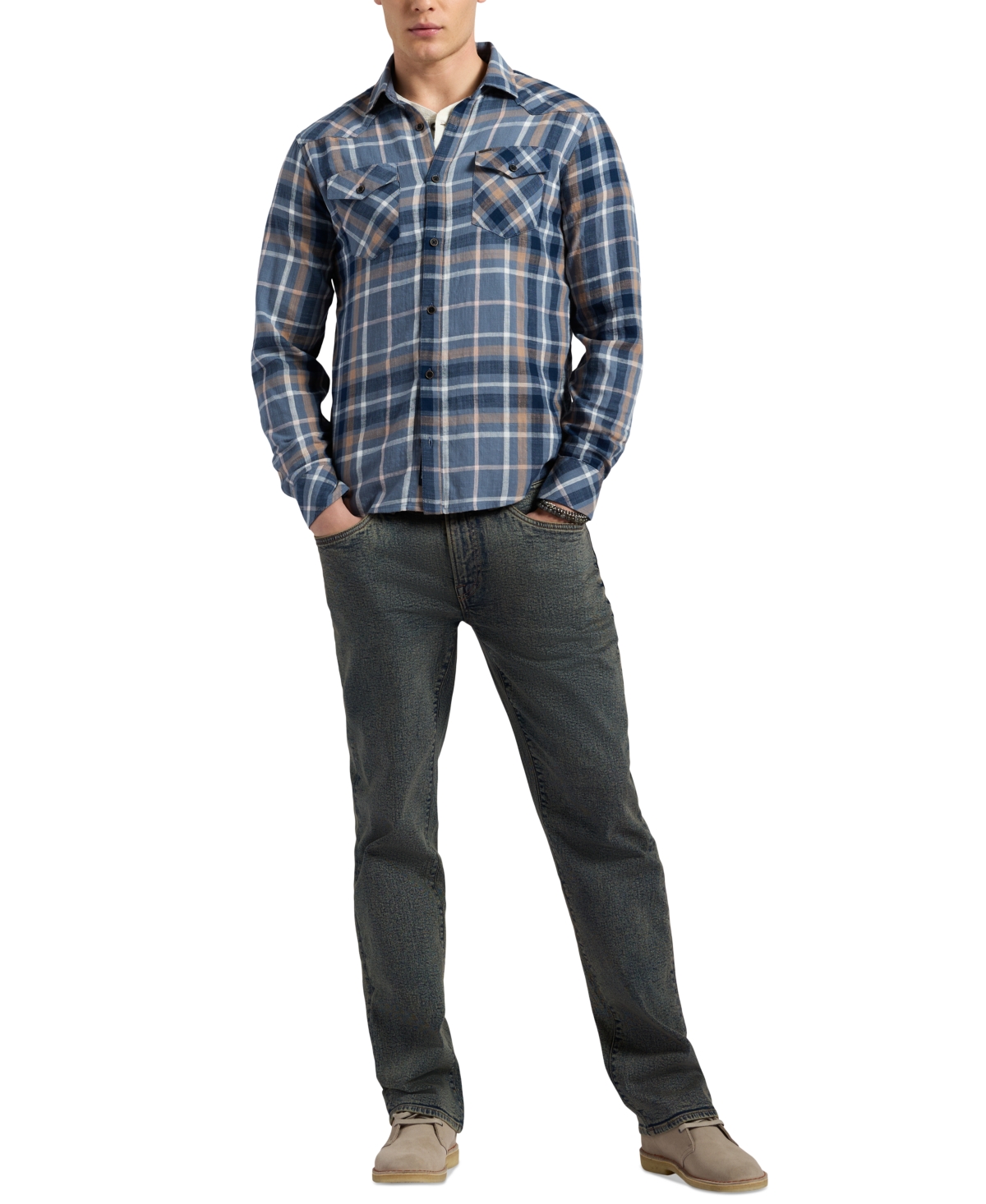Buffalo David Bitton Men's Sierra Relaxed-fit Plaid Button-down Shirt In Moonlight Blue
