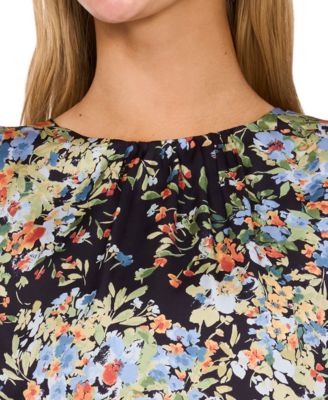 Women's Floral Print Smocked Cuff Blouse