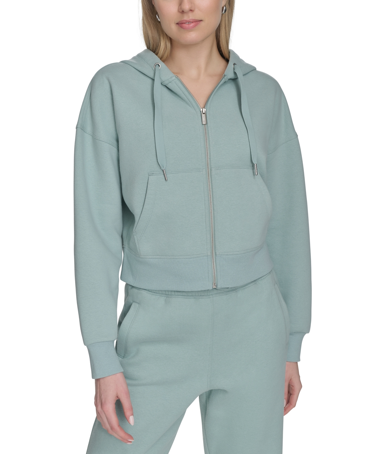 Women's Fleece Crop Zip-Front Long-Sleeve Hoodie - Black
