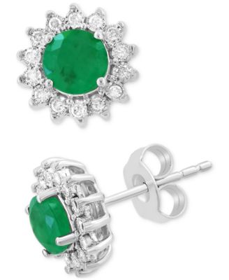 EFFY&reg; Sapphire (1-1/6 ct. t.w.) & Diamond (1/6 ct. t.w.) Halo Stud Earrings in 14k White Gold or Two Tone Gold (Also available in Ruby, & Emerald)