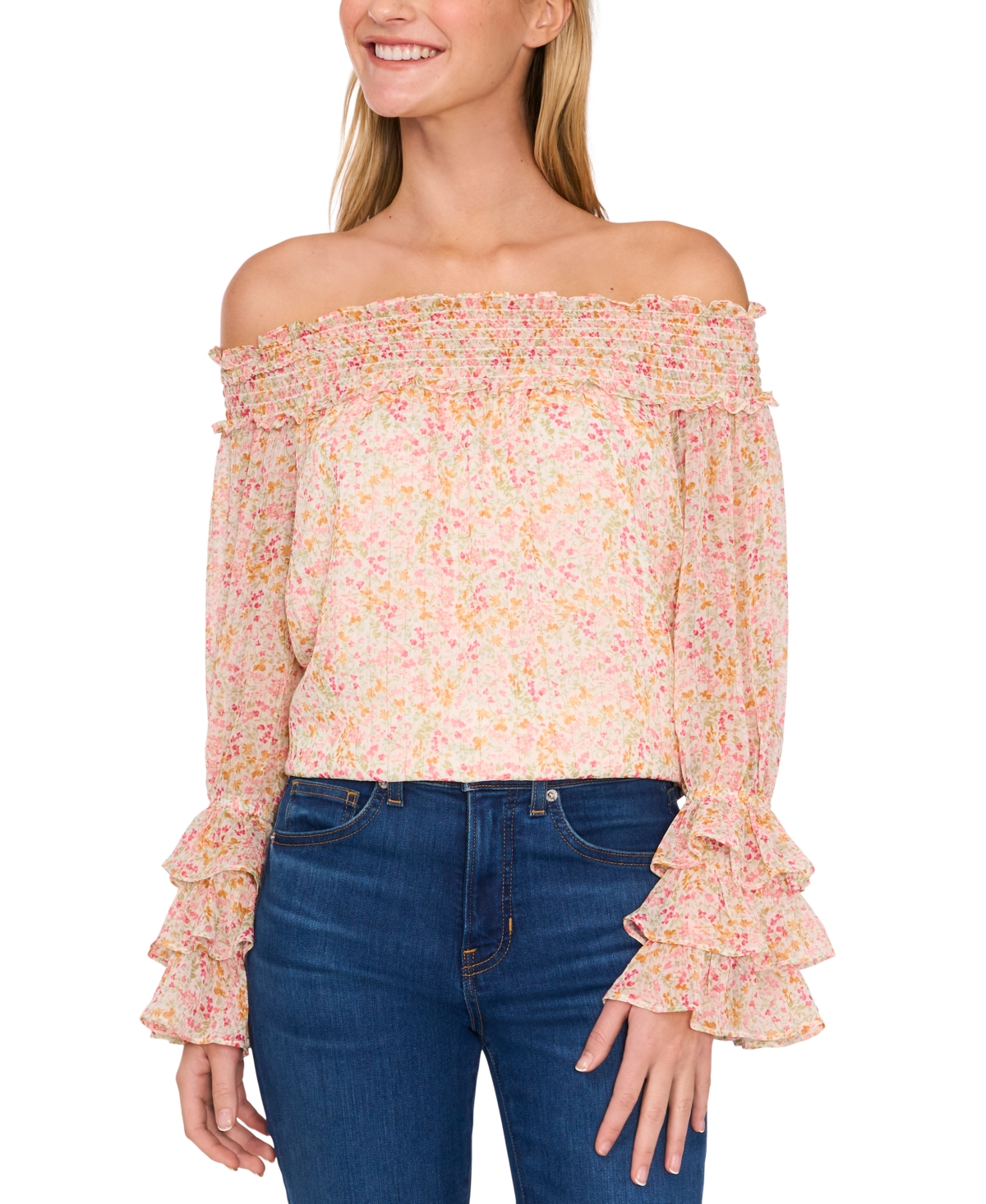 Cece Women's Ruffle-cuff Off-the-shoulder Blouse In New Ivory