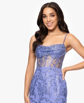 Juniors' Glitter-Floral Corset Gown