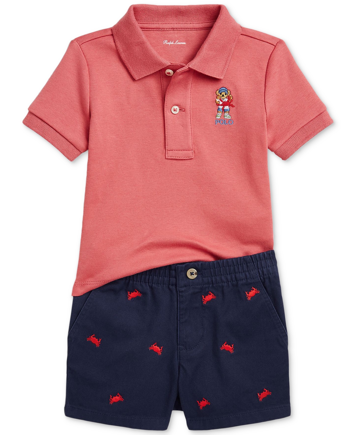 Polo Ralph Lauren Baby Boys Soft Cotton Polo Shirt & Chino Short Set In Red