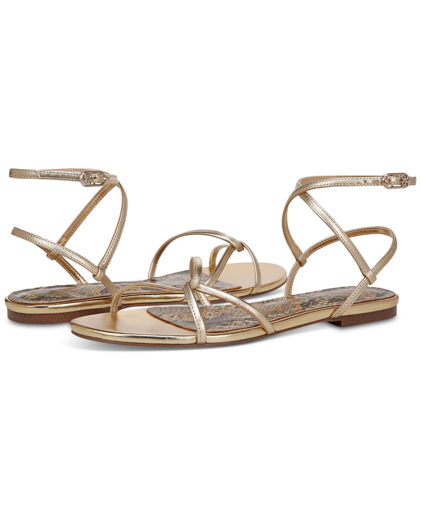 Женские сандалии Sam Edelman Ellina Strappy Flat, цвет: Янтарный золотой кожаный — фото 5