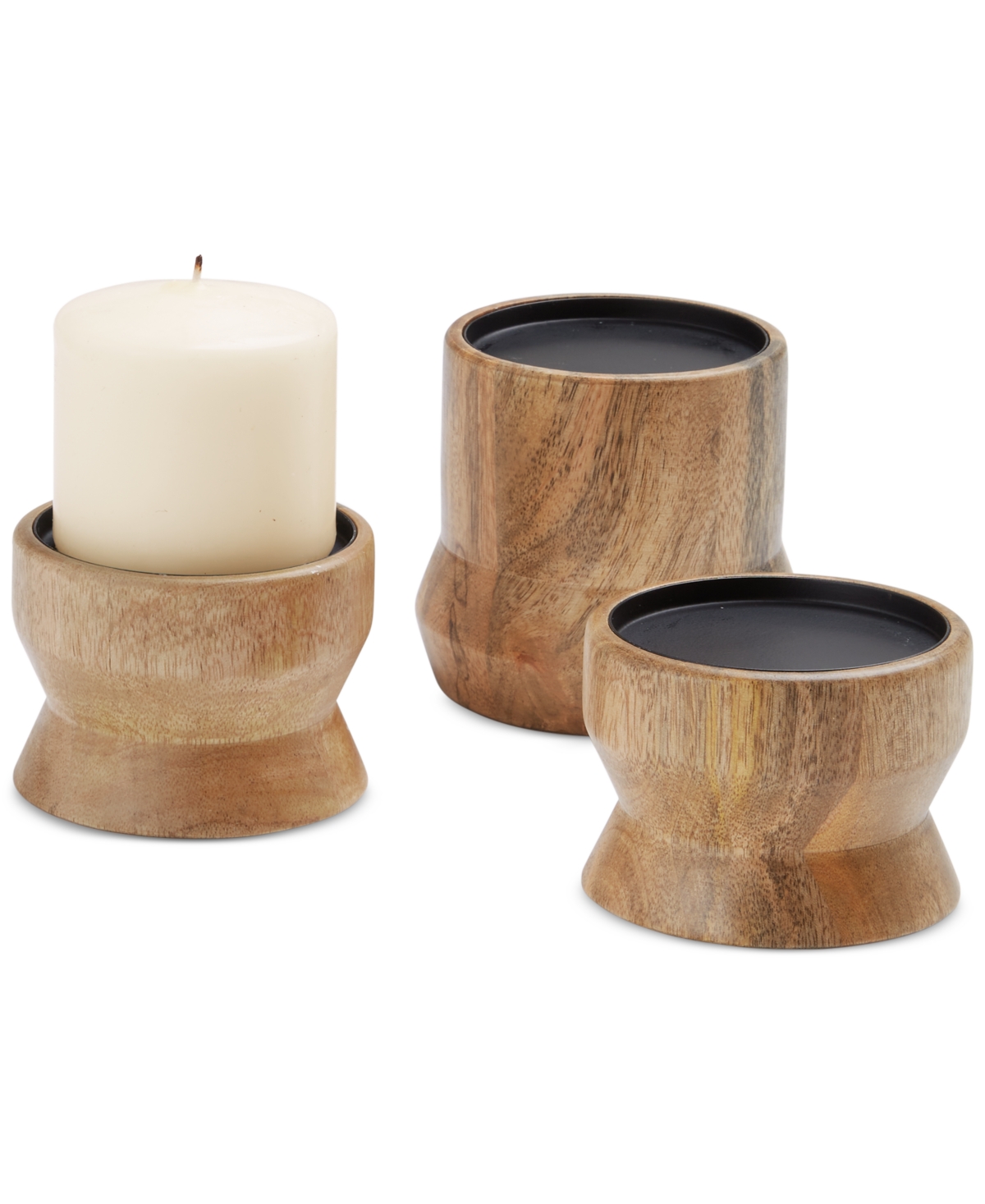 OAKE WOOD PILLAR CANDLE HOLDERS, SET OF 3, EXCLUSIVELY AT MACY'S 