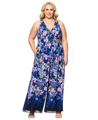 Betsy & Adam - Plus Size Floral-Print Sleeveless Jumpsuit