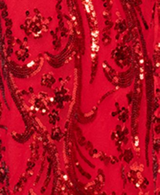 Juniors' Sequin V-Neck Side-Slit Gown