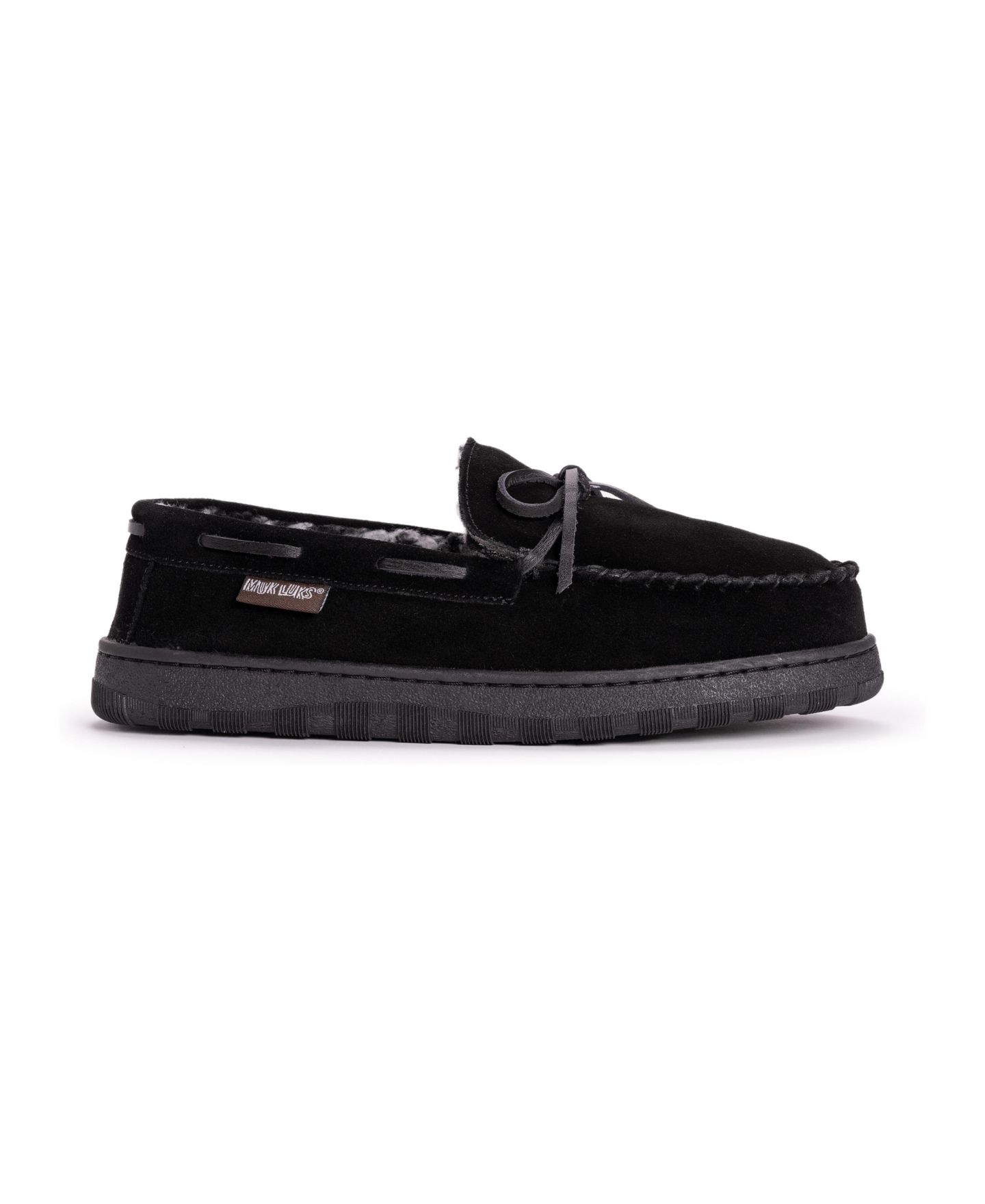 Мужские тапочки MUK LUKS Paul Printed Berber Suede Moccasin Slippers Wide, цвет: Чёрный — фото 2