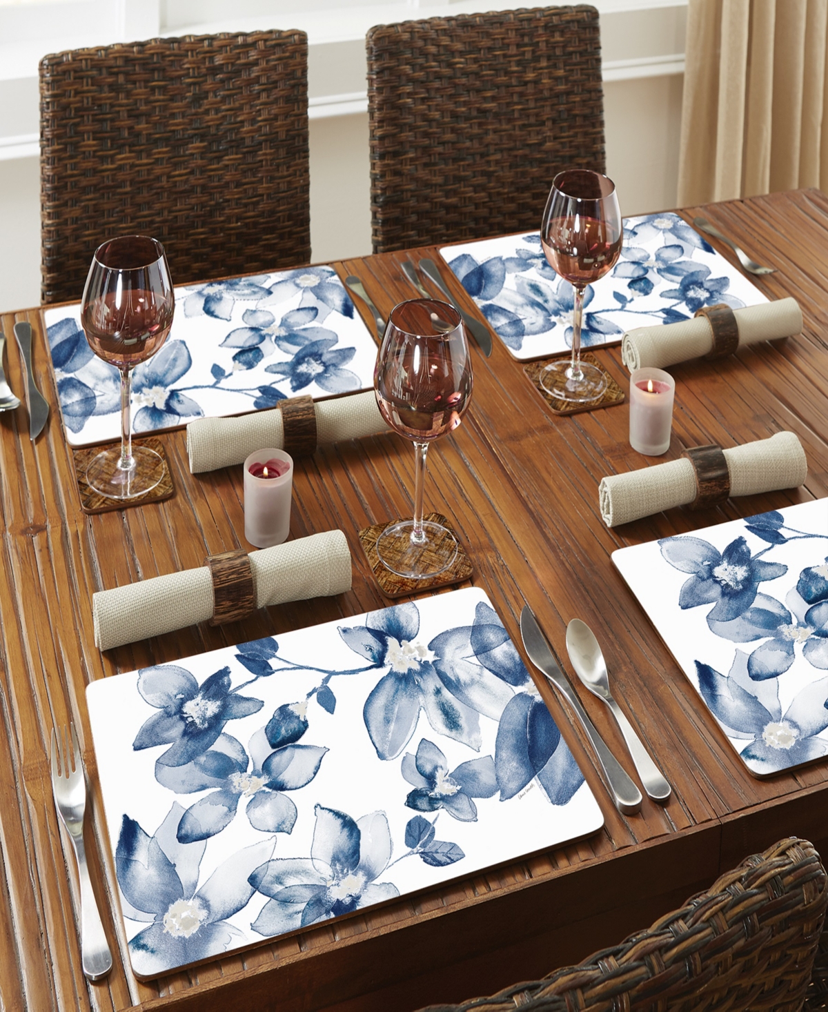 Counterart Blooming Whispers Hardboard Cork Placemats 15"x 11", Set Of 4 In Multi