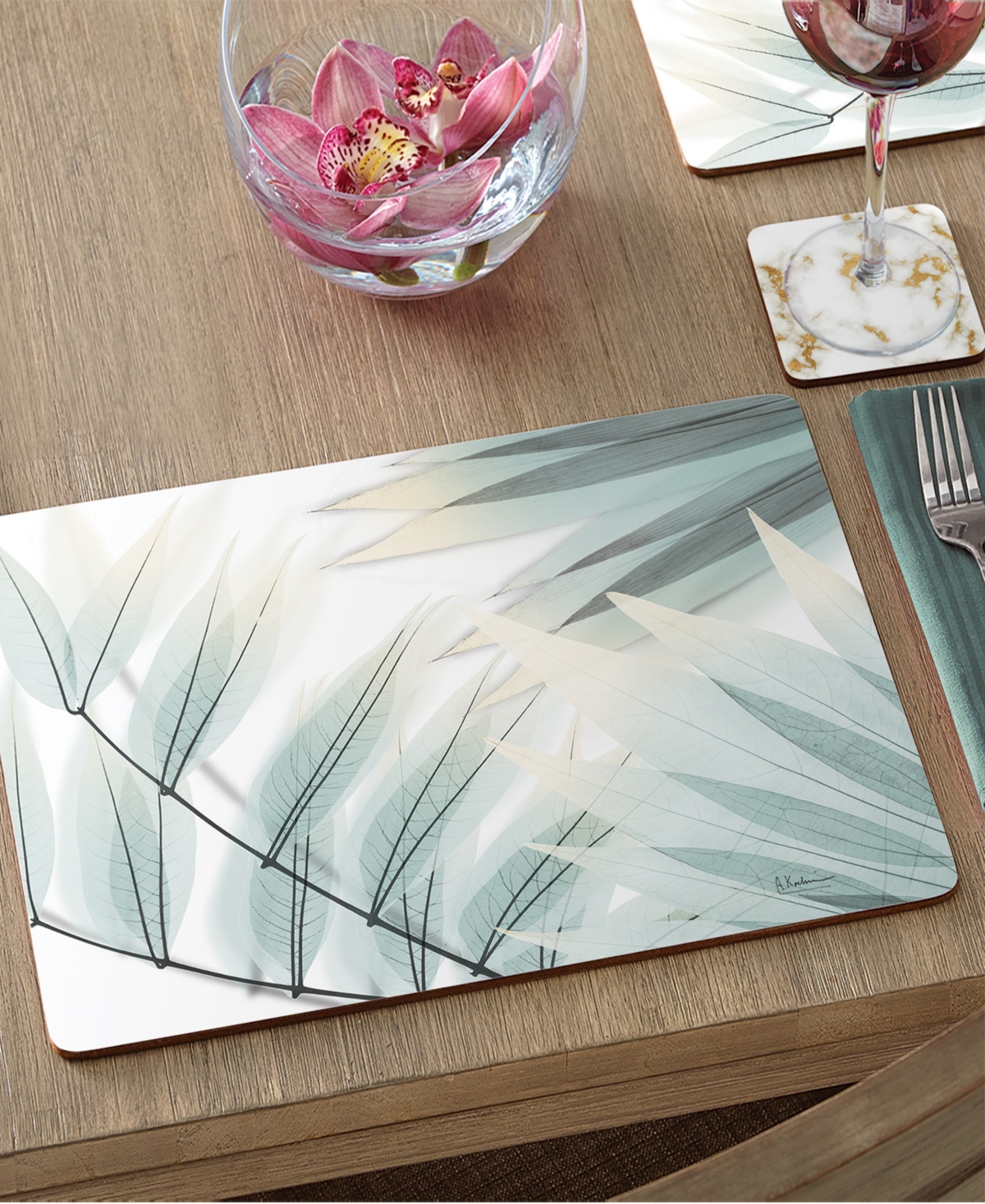 Counterart Tropical Foliage Hardboard Cork Placemats 15"x 11, Set Of 4 In Multi