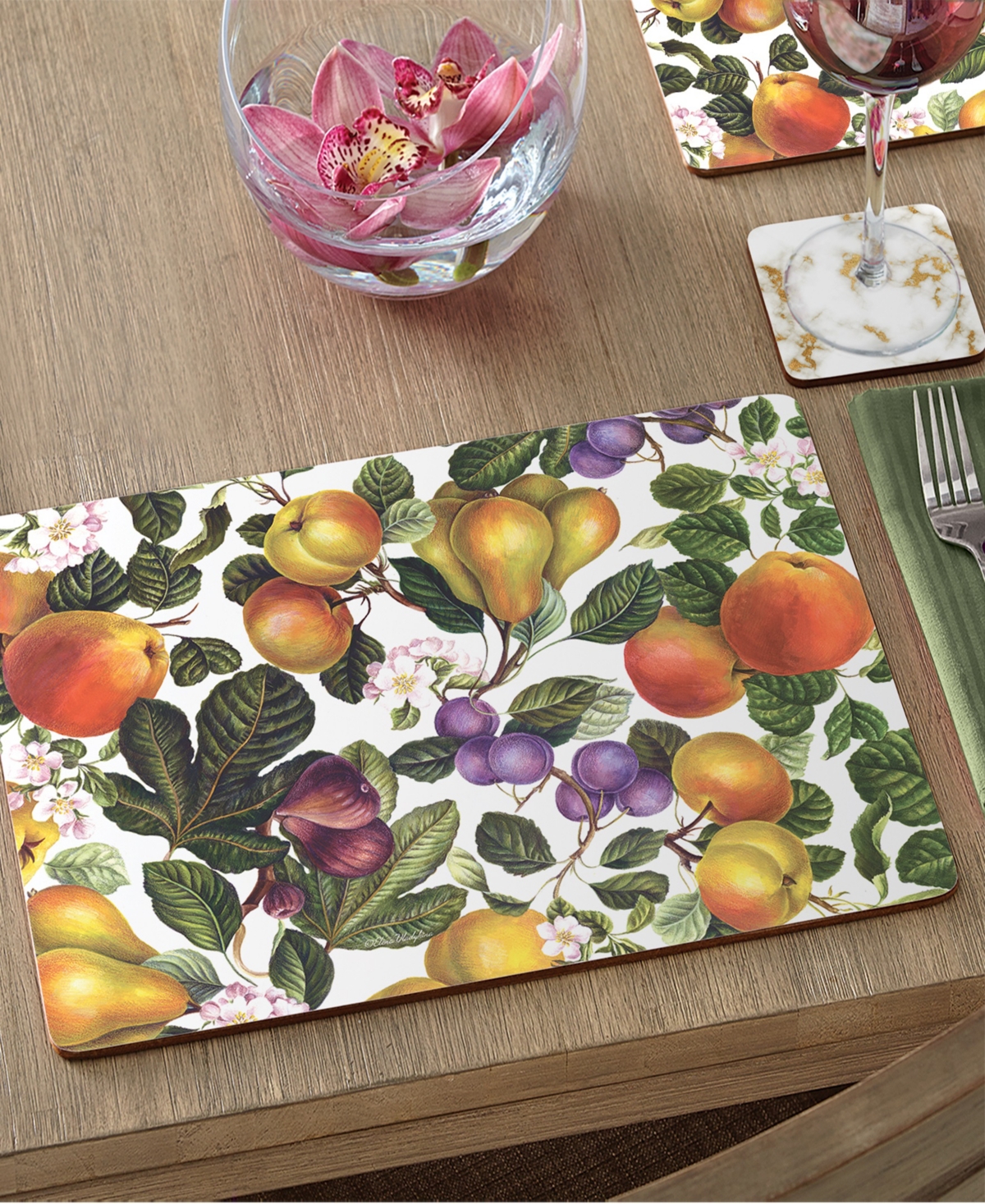 Counterart Fruit Blossoms Hardboard Cork Placemats 15"x 11", Set Of 4 In Multi
