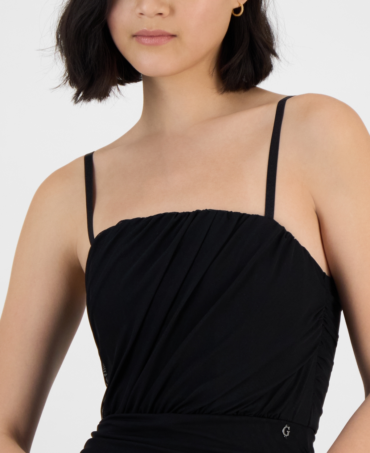 Guess Women's Cinthia Shirred Straight-neck Mini Dress In Jet Black A996