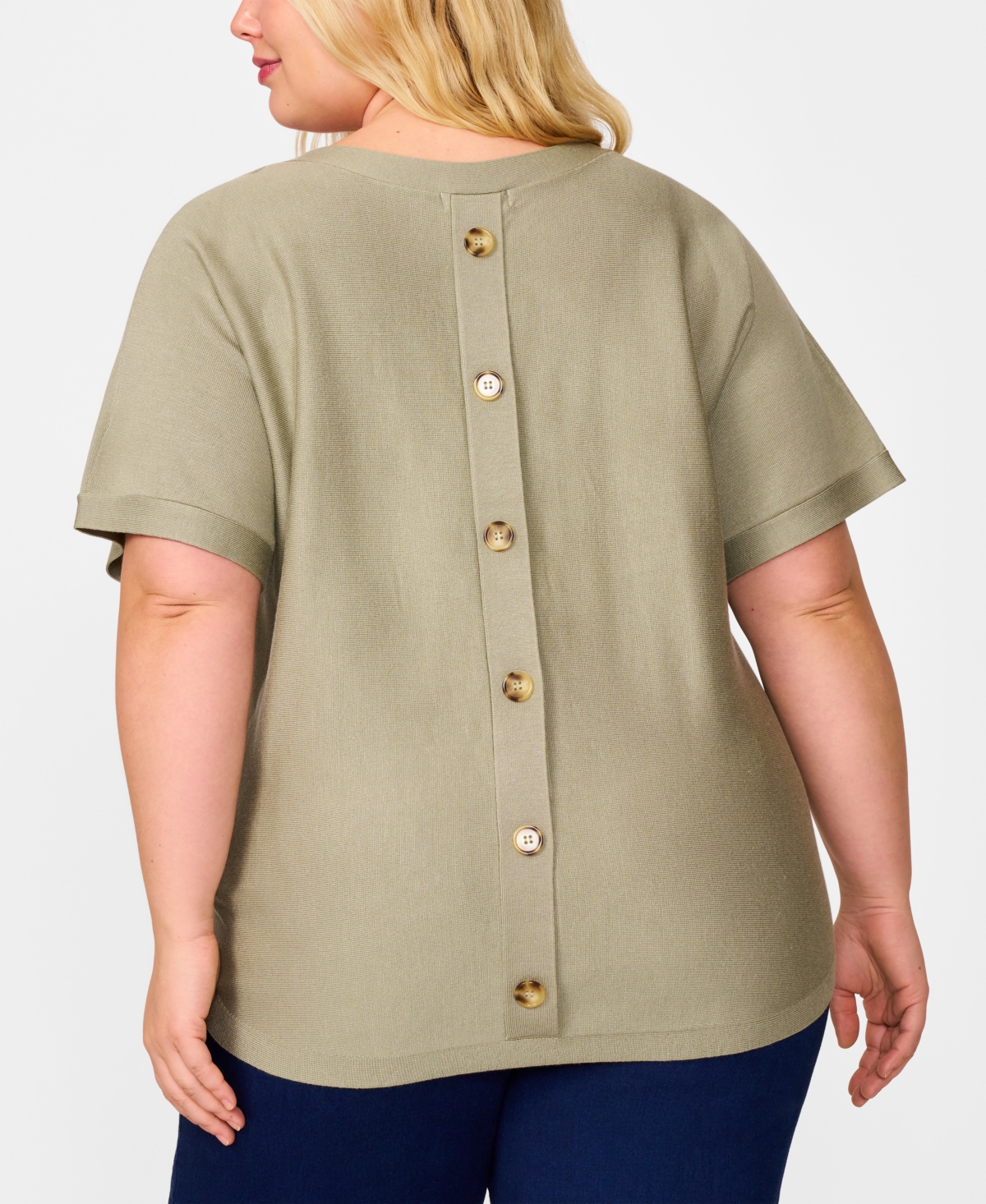 Melissa Paige Plus Womens Striped Knit Cardigan Sweater In Tea
