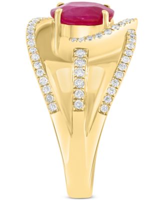 EFFY&reg; Ruby (1-1/5 ct. t.w.) & Diamond (3/8 ct. t.w.) Crossover Statement Ring in 14k Gold