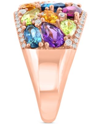 EFFY&reg; Multi-Gemstone (4-1/5 ct. t.w.) & Diamond (1/3 ct. t.w.) Mixed Cut Cluster Statement Ring in 14k Rose Gold