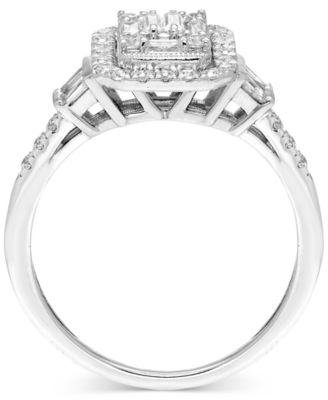 Diamond Emerald Shaped Halo Cluster Engagement Ring (1/2 ct. t.w.) in 14k White Gold