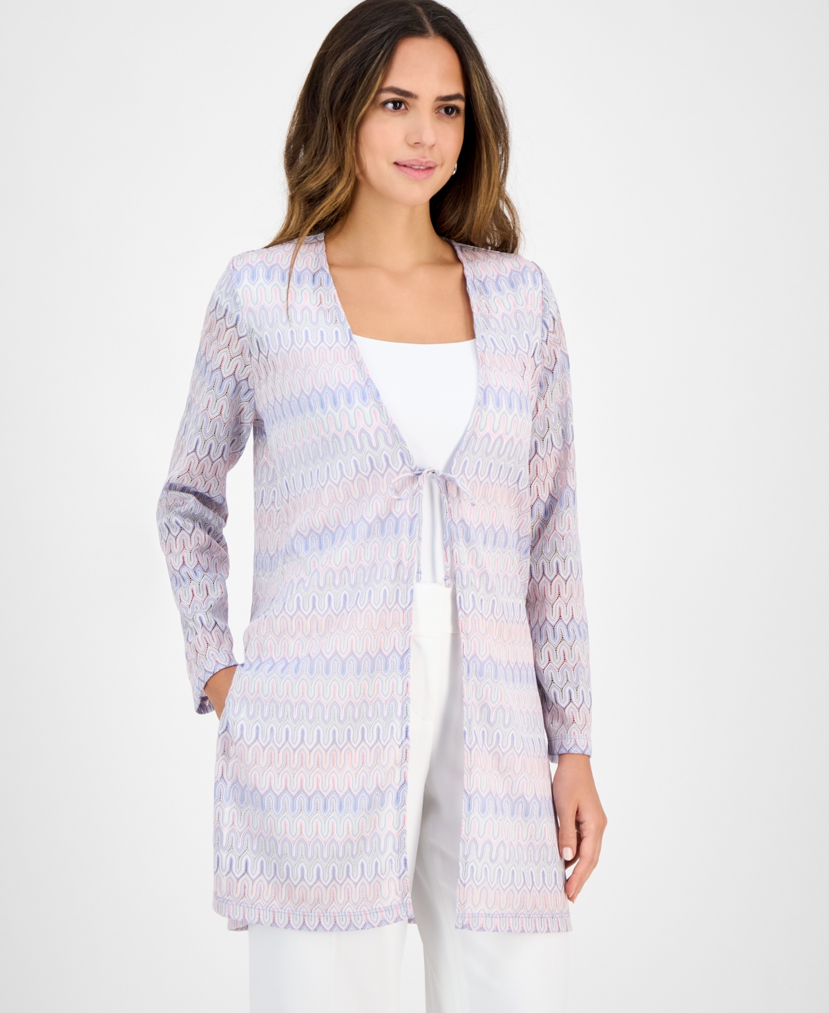 Women's Chevron-Knit Tie-Front Cardigan - Valencia M