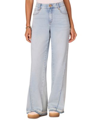Women's Frayed Diagonal Wide-Leg Jeans