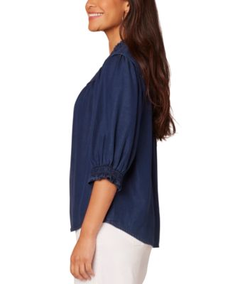 Democracy Women's Crochet Trim Button-Front Ruffle Shirt 