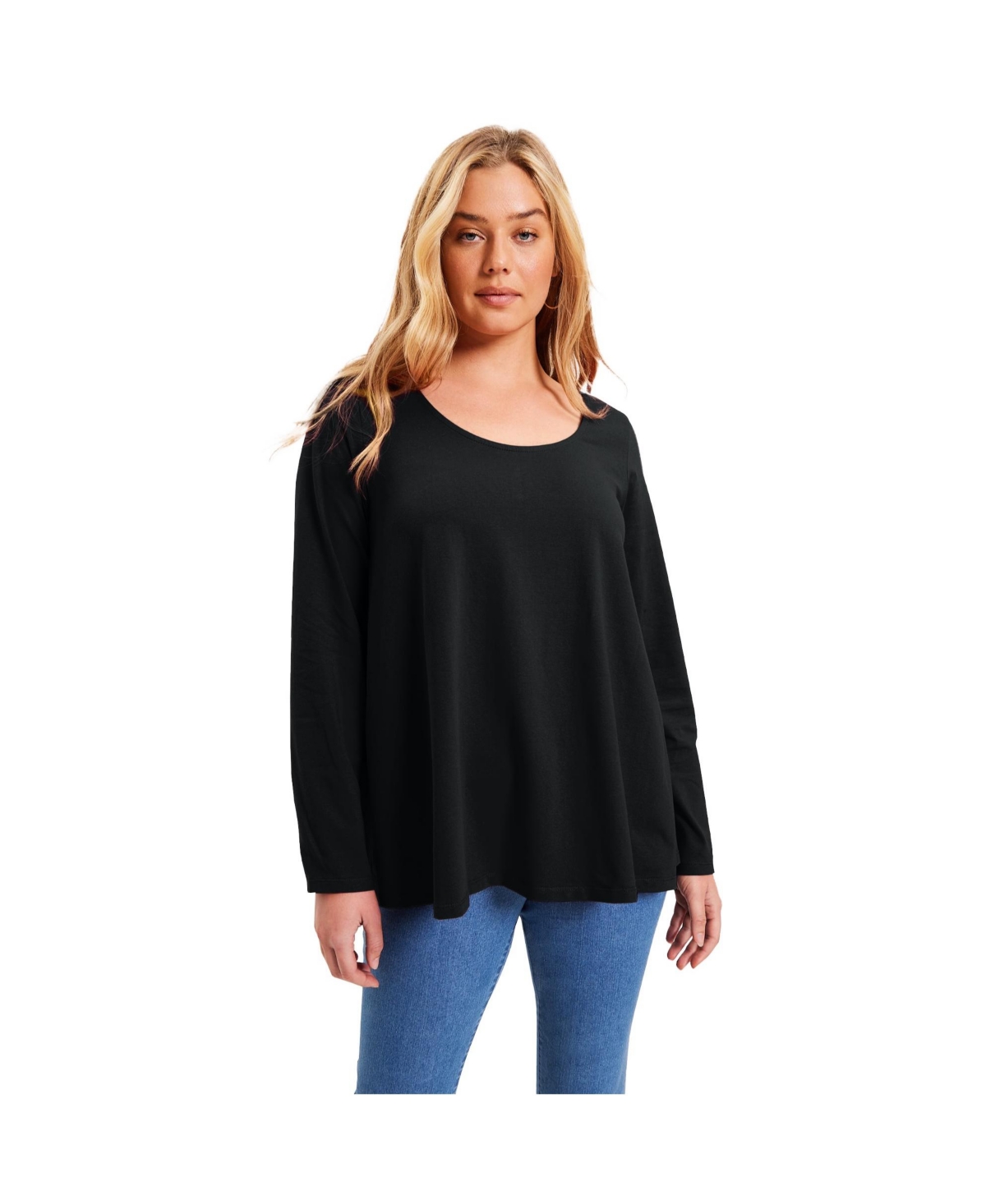Plus Size June + Vie Long-Sleeve Swing One + Only Tee - Black