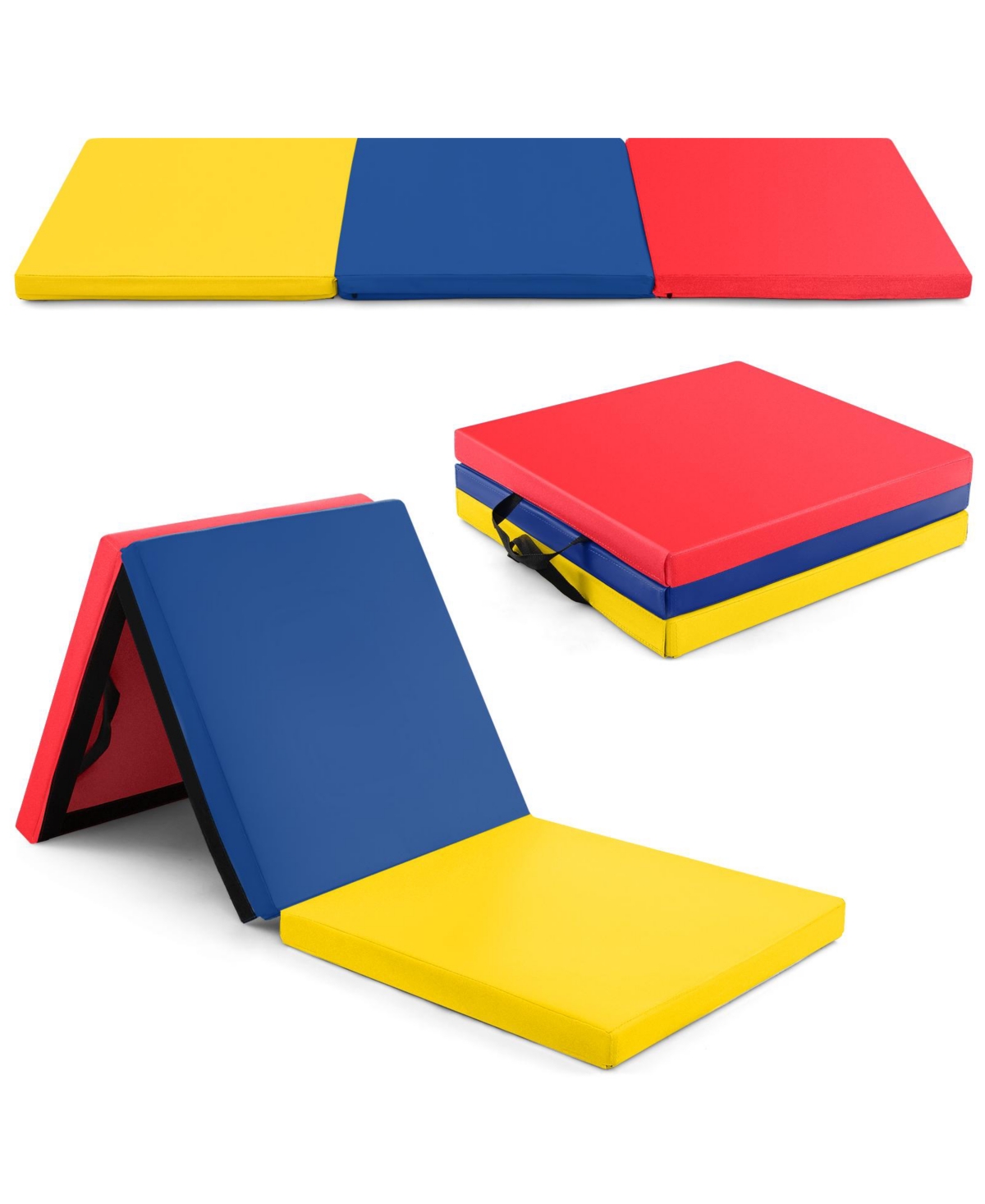6 x 2 Ft Tri-Fold Gym Mat with Handles and Removable Zippered Cover - Red