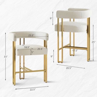 25'' Counter Height Stool with Gold Metal Legs, Chenille Upholstery, Curved Back and Armrest, 1 Unit-Maison Boucle