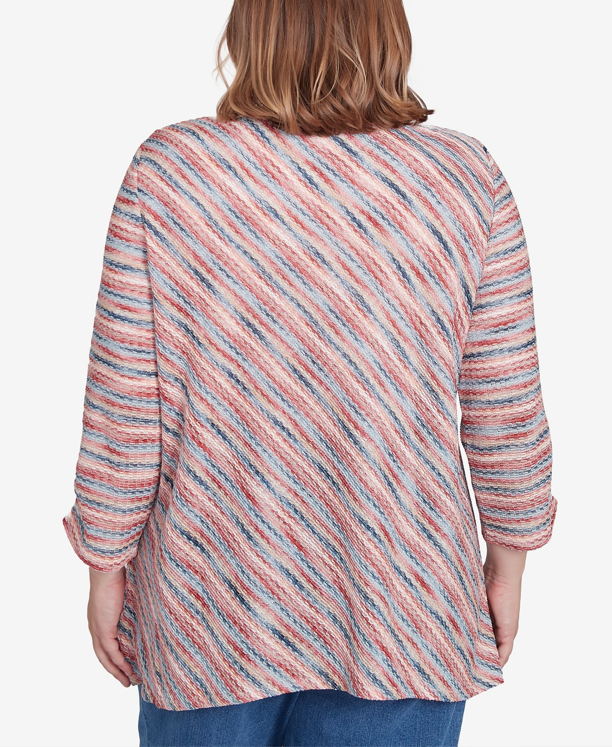 Alfred Dunner Plus Size Free Spirit Diagonal Space Dye Top With Necklace In Coral