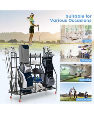 Double Golf Bag Rack with Removable Golf Club Stand and Wheels