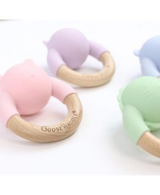 Wooden & Silicone Rattle Teether Mint Lion