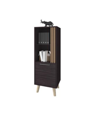 Ac Chin Storage Cabinet with a Door and Open Storage, Wengue + Natural Oak