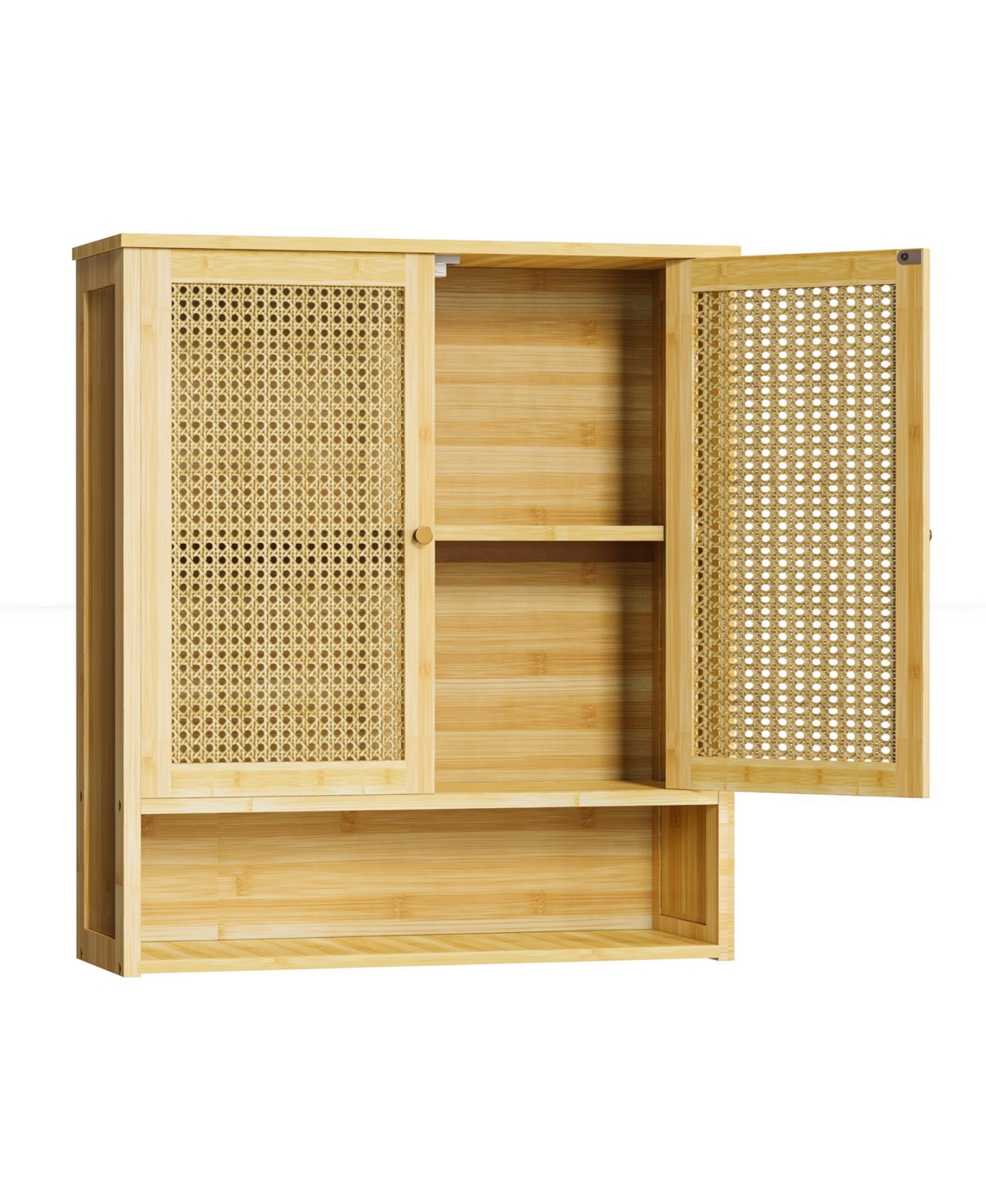 Double Door Bathroom Wall Medicine Cabinet: Kitchen Storage Cabinet with 3 Shelves - Natural