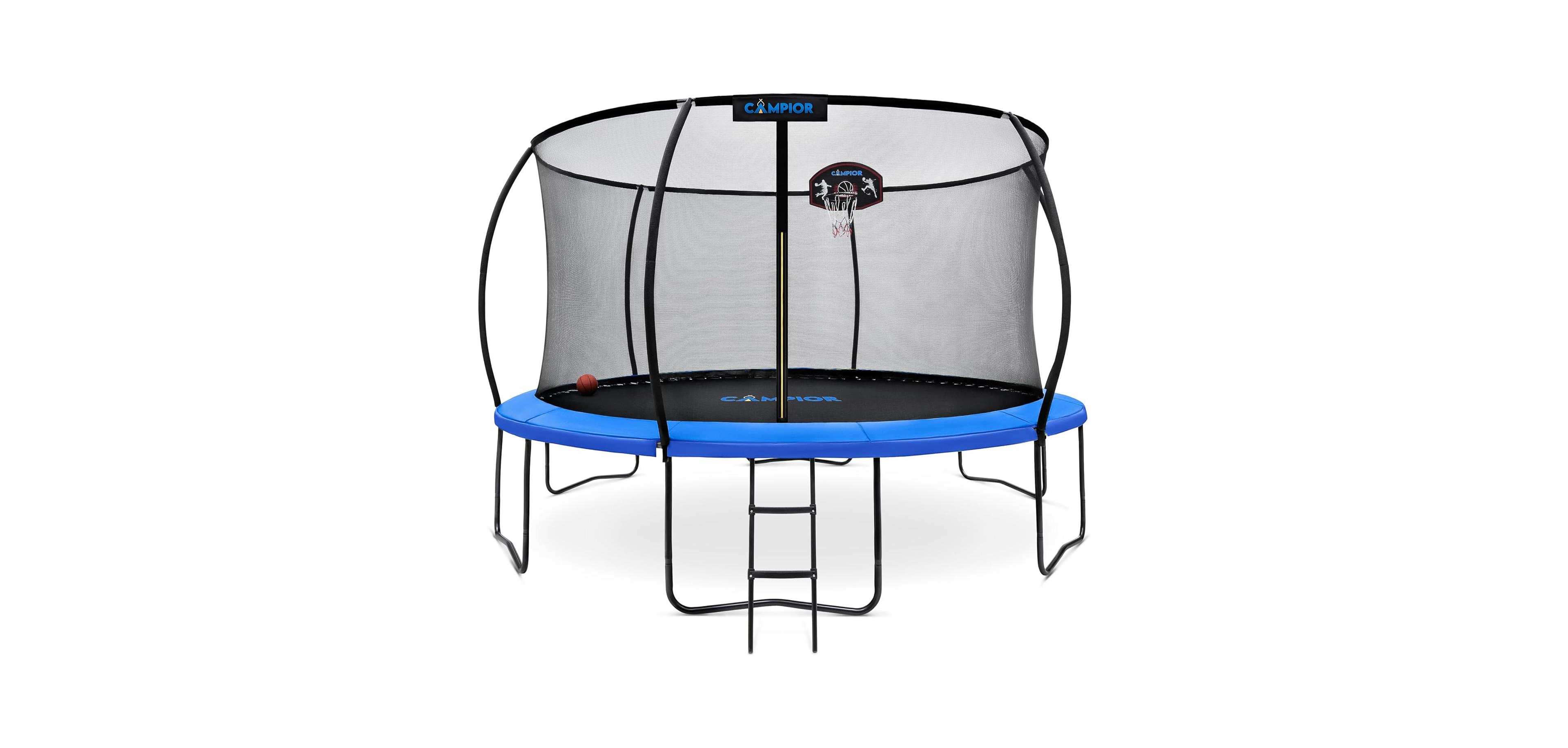 Campior 14ft Pumpkin Trampoline with Basketball Hoop & Inner Enclosure - Safe, Durable,Family Fun - Heavy Duty Galvanized Springs