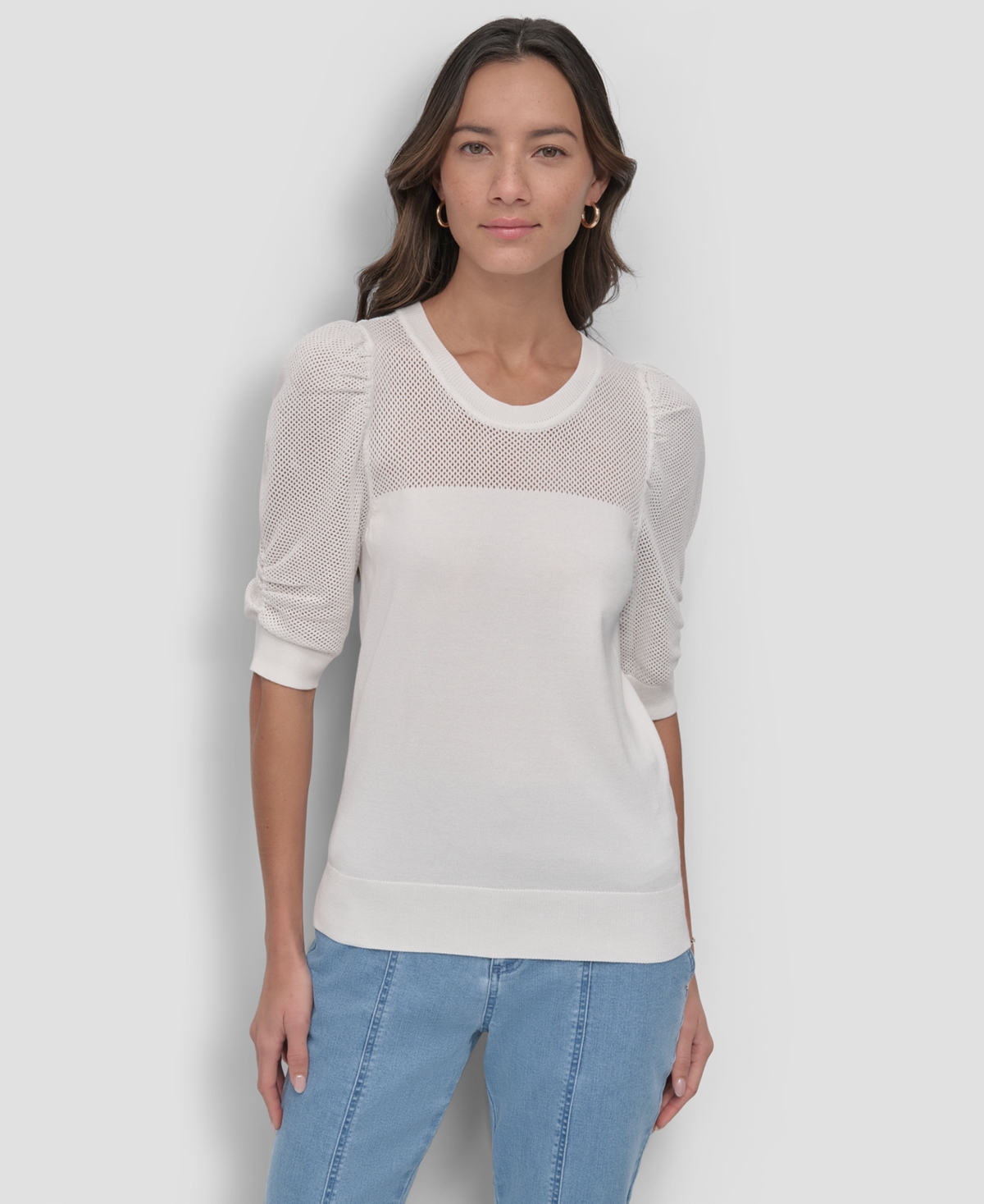 Women's Mesh Puff-Sleeve Sweater - Ivory
