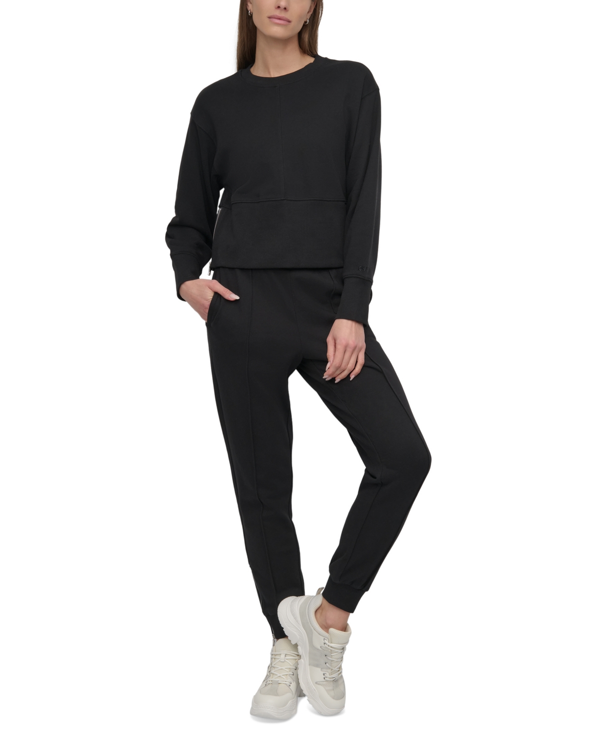 DKNY SPORT WOMEN'S ZIP-CUFF HIGH-RISE COTTON JOGGERS 