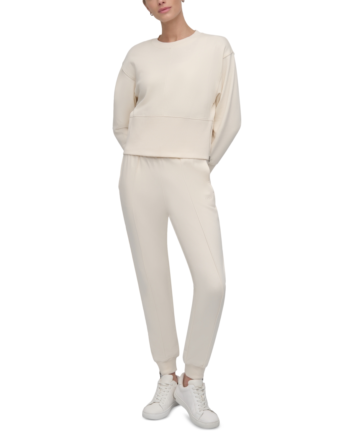 Dkny Sport Women's Cropped Crewneck Side-zip Sweatshirt In Eggnog