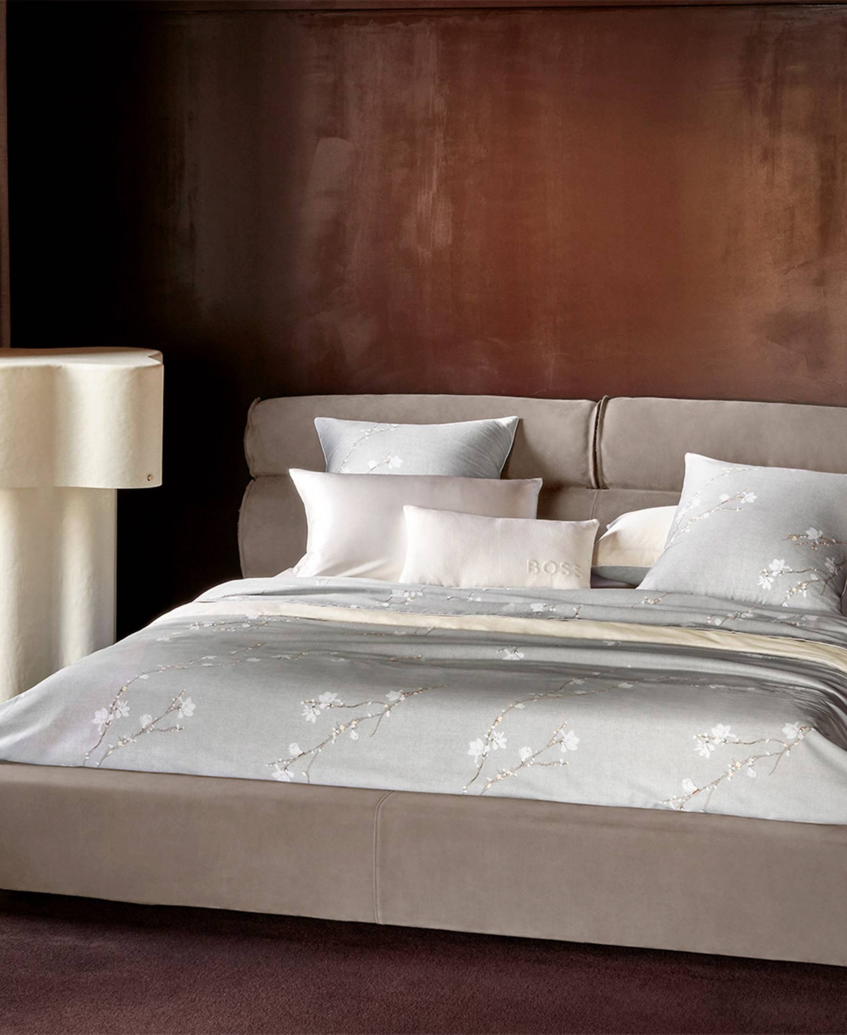 Boss Home By Hugo Boss Almond Flowers 300 Thread Count Cotton Fitted Sheet, Queen In Cream