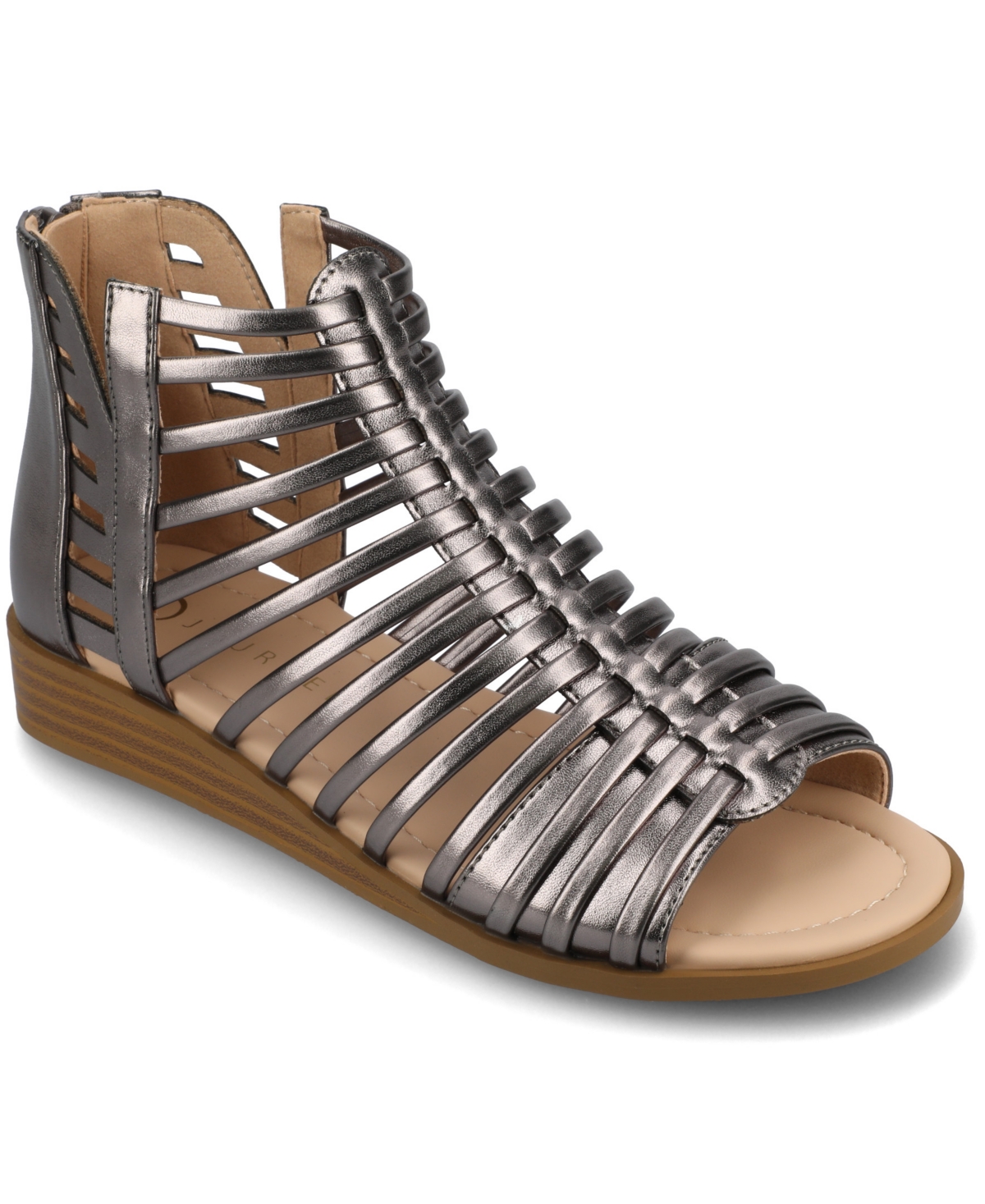 Journee Collection Women's Delilah Gladiator Sliver Wedge Sandals In Pewter