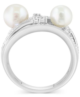 EFFY&reg; Cultured Freshwater Pearl (6 & 7mm) & Zircon (5/8 ct. t.w.) Crossover Statement Ring in Sterling Silver